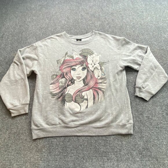 Disney Princess Sweatshirt Womens XL 15‎ 17 Gray Ariel Little Mermaid Graphic - Picture 1 of 9